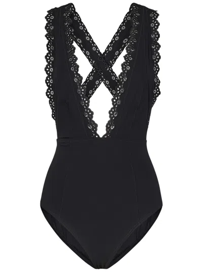 Ulla Johnson Ophelia Broderie Anglaise-trimmed Swimsuit In Black