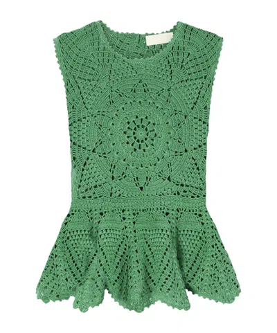 Ulla Johnson Cora Crochet-knit Cotton Top In Green
