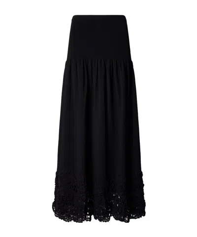 Ulla Johnson Leona Crochet-trimmed Ribbed Midi Skirt In Black