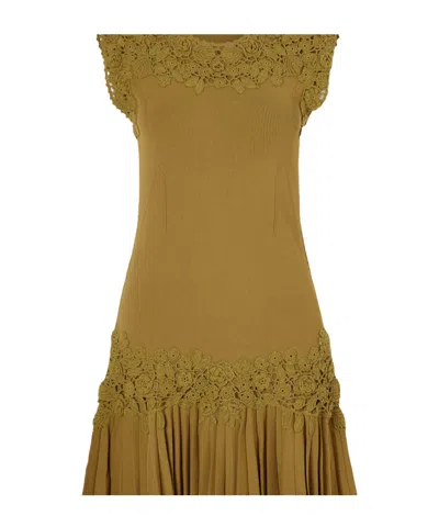 Ulla Johnson Noemie Crochet-trimmed Ribbed Mini Dress In Green