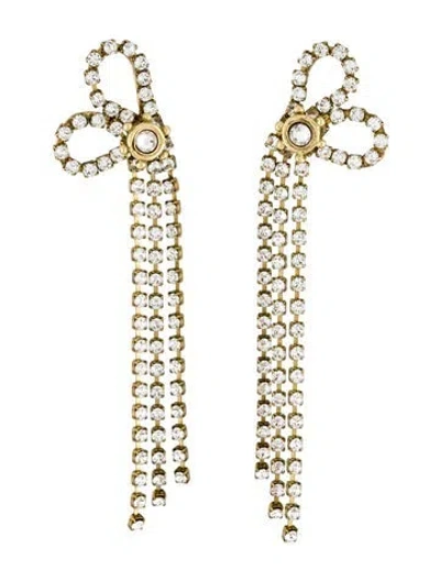 Pre-owned Ulla Johnson Crystal Bow Chandelier Earrings In Clear