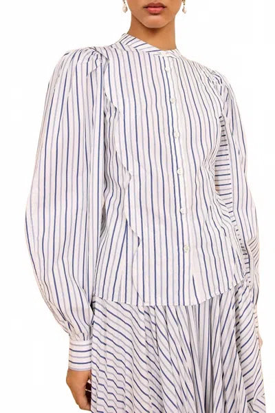 Ulla Johnson Cybil Long Sleeve Button Front Blouse In Chalk Stripe In Multi