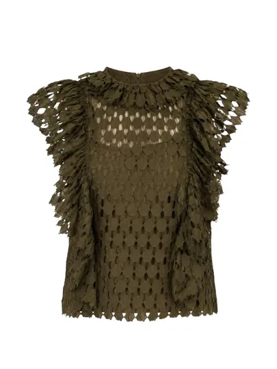 Ulla Johnson Daevy Ruffled Lace Blouse In Green