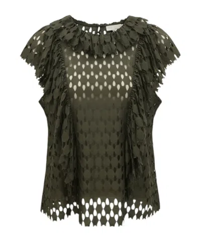 Ulla Johnson Daevy Ruffled Lace Blouse In Green