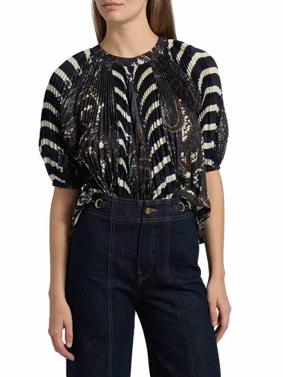 Ulla Johnson Dafne Pleated Blouse In Eclipse In Blue