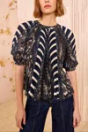 Ulla Johnson Dafne Pleated Short Sleeve Blouse In Eclipse In Multi