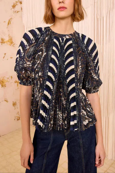 Ulla Johnson Dafne Pleated Short Sleeve Blouse In Eclipse In Multi