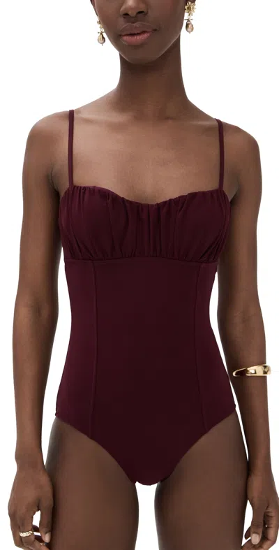 Ulla Johnson Dalila Ruched Maillot Cassis In Brown