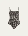 Ulla Johnson Zahara Gathered Floral-print Underwired Swimsuit In Black