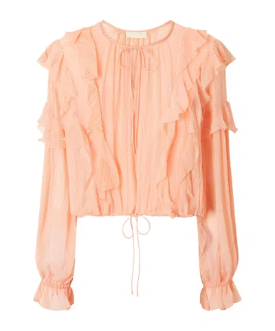 Ulla Johnson Delfina Cropped Ruffled Silk-crepon Blouse In Orange