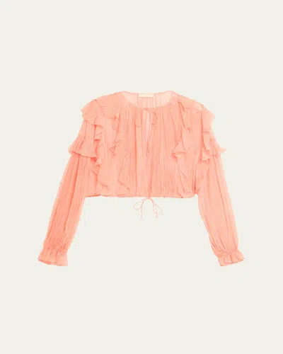Ulla Johnson Delfina Long-sleeve Silk Chiffon Blouse In Pink