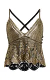 Ulla Johnson Delfina Metallic Crocheted Cotton Tank Top In Gold