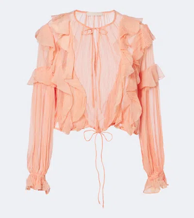 Ulla Johnson Delfina Ruffled Silk Chiffon Blouse In Orange