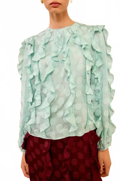 Ulla Johnson Della Cascading Ruffle Blouse In Beryl In Green
