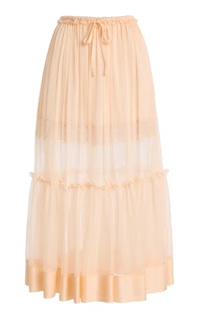 Ulla Johnson Delphina Lace-trimmed Silk Midi Skirt In Pattern
