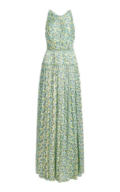 Ulla Johnson Demetra Printed Silk Gown In Green