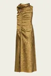 Ulla Johnson Demetria Ruffled Ruched Metallic Crinkled-taffeta Midi Dress In Gold