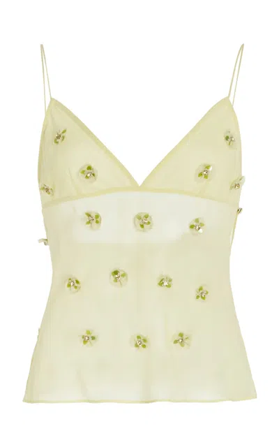 Ulla Johnson Demi Embellished Silk Tank Top In Lime Green