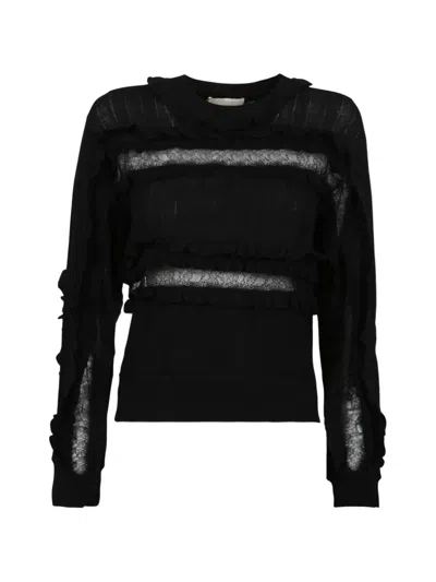 Ulla Johnson Demma Ruffled Lace Sweater In Black