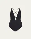 Ulla Johnson Dioni Plunge One-piece Swimsuit In Noir