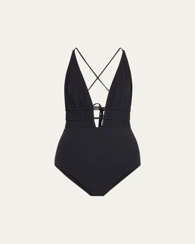 Ulla Johnson Dioni Plunge One-piece Swimsuit In Noir