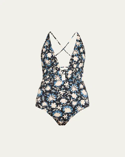 Ulla Johnson Dioni Plunge One-piece Swimsuit In Sunprint