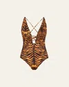 Ulla Johnson Dioni Plunge One-piece Swimsuit In Tigre