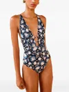 Ulla Johnson Dioni Plunge One-piece Swimsuit In Blue