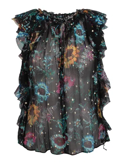 Ulla Johnson Dominique Split-neck Floral Silk Chiffon Top In Multicolor