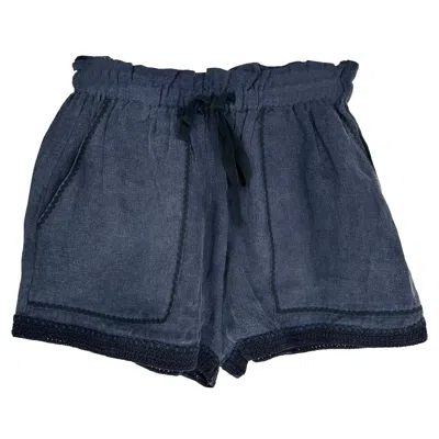 Pre-owned Ulla Johnson Drawstring Shorts In Navy Blue Linen