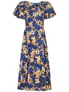 Ulla Johnson Imara Floral Cotton Poplin Midi Dress In Blue