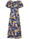 Ulla Johnson Imara Floral Cotton Poplin Midi Dress In Blue