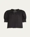 Ulla Johnson Dylan Lace-inset Cotton Top In Noir
