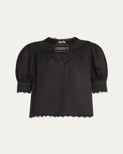 Ulla Johnson Dylan Lace-inset Cotton Top In Noir