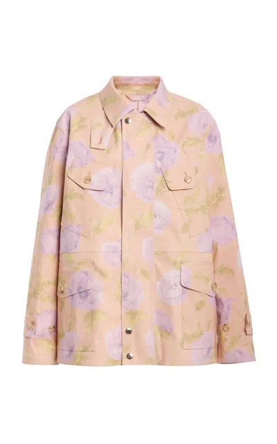 Ulla Johnson Eaton Printed Cotton Cargo Jacket In Pink