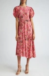 Ulla Johnson Eden Floral Puff Sleeve Cotton Blend Midi Dress In Hollyhock