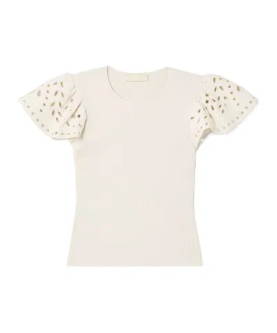 Ulla Johnson Edith Embroidered Ruffled Ribbed-knit Top In White