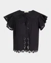 Ulla Johnson Effie Embroidered Flutter-sleeve Top