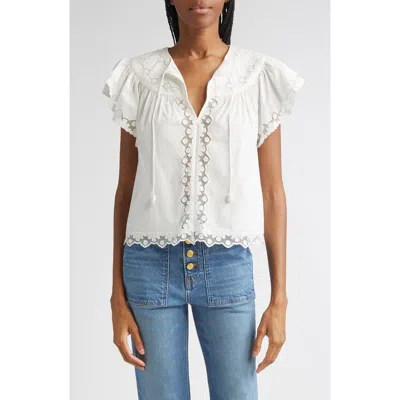 Ulla Johnson Effie Flutter Sleeve Cotton Top In White