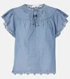 Ulla Johnson Effie Embroidered Mesh-trimmed Cotton-chambray Blouse In Blue