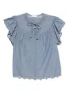 Ulla Johnson Effie Embroidered Mesh-trimmed Cotton-chambray Blouse In Blue