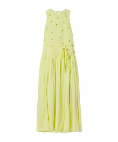 Ulla Johnson Eleni Belted Embellished Silk-georgette Maxi Dress In Yellow