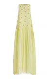 Ulla Johnson Eleni Embellished Silk Maxi Dress In Lime Green