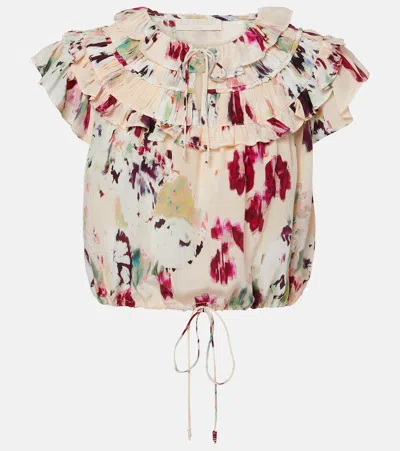 Ulla Johnson Eleonore Floral Ruffled Silk Crop Top In Multi