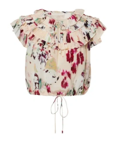 Ulla Johnson Eleonore Floral Ruffled Silk Crop Top In Neutral