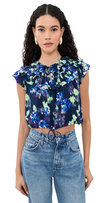 Ulla Johnson Eleonore Silk Top Evening Bloom In Blue