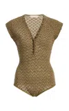 Ulla Johnson Elin Patterned Merino-wool Bodysuit In Green