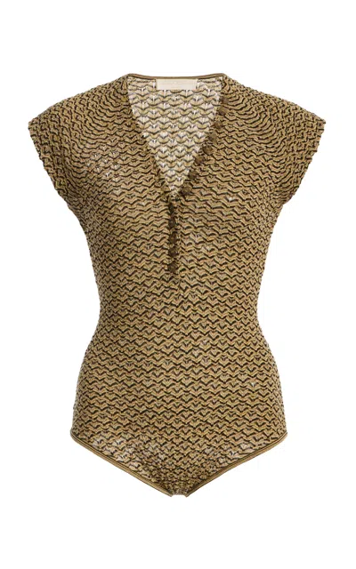 Ulla Johnson Elin Patterned Merino-wool Bodysuit In Green