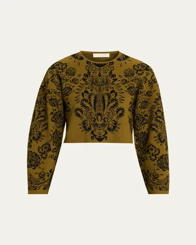 Ulla Johnson Elisa Jacquard Knit Crop Sweater In Brown