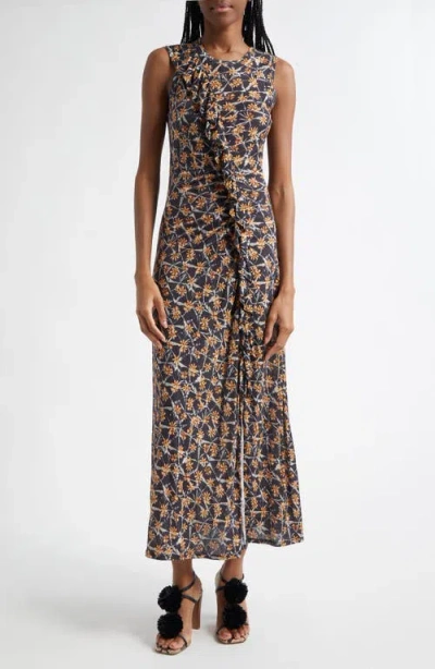 Ulla Johnson Elise Floral Print Ruffle Sleeveless Maxi Dress In Aura